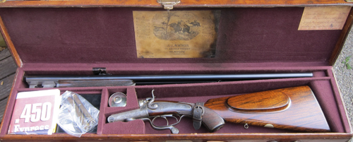 Black powder express rifles in top condition, like this .450 hammer rifle, represent practical as well as investment and collector value